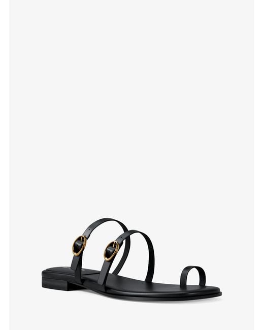Michael Kors Black Kya Leather Flat Sandal