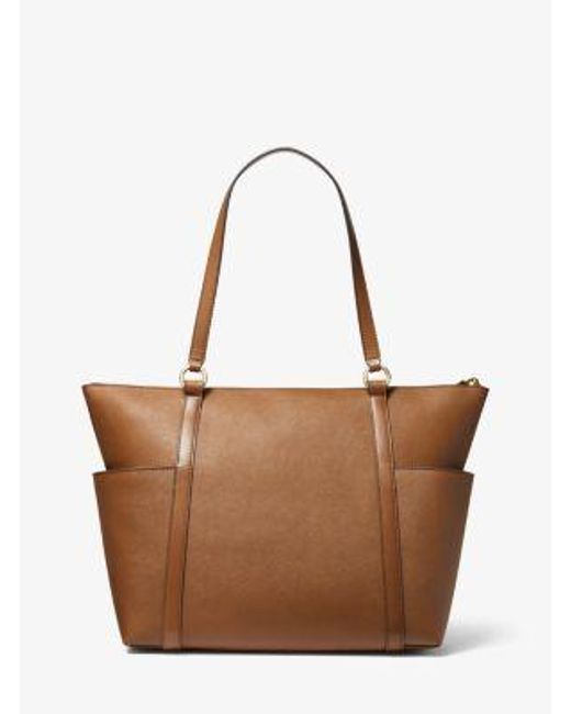 MICHAEL Michael Kors Brown Mk Sullivan Large Saffiano Leather Top-Zip Tote Bag