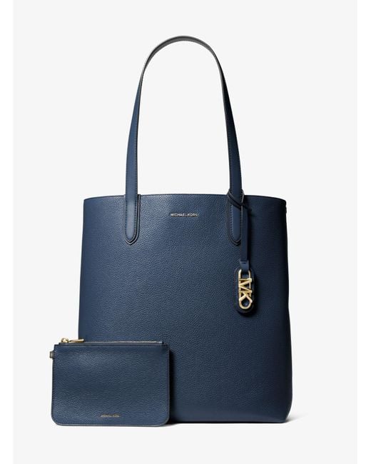 Michael Kors Blue Mk Eliza Extra-Large Pebbled Leather Reversible Tote Bag