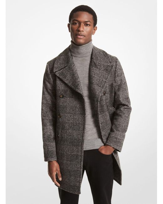 Michael Kors Plaid Wool Blend Peacoat 
