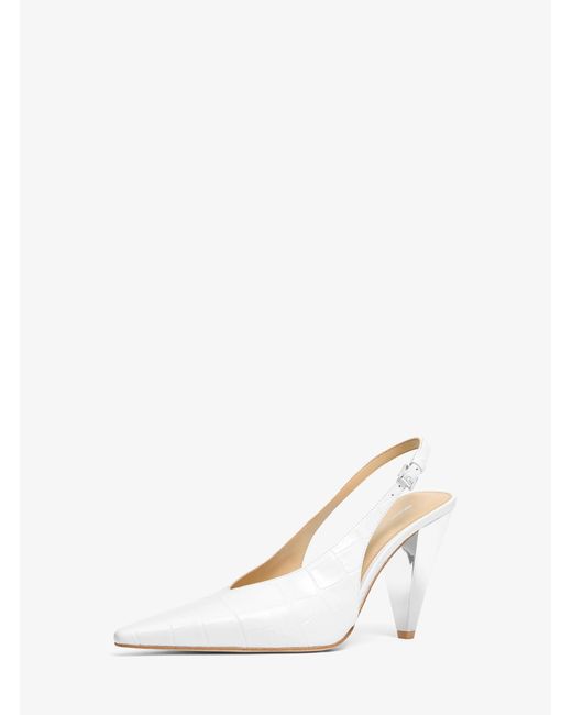 MICHAEL Michael Kors White Mk Electra Crocodile Embossed Leather Slingback Pump