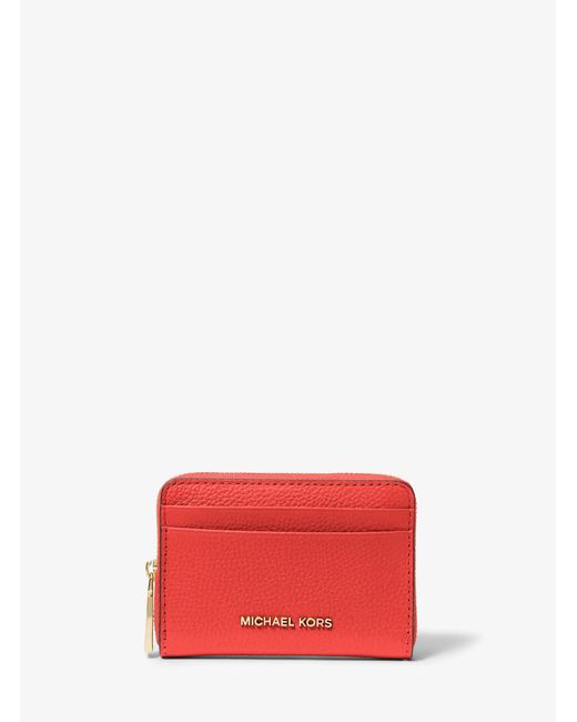 MICHAEL Michael Kors Red Pebbled Leather Zip-Around Card Case