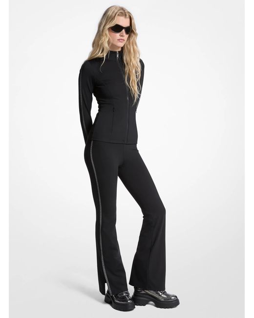 MICHAEL Michael Kors Black Logo Tape Stretch Nylon Flared Leggings