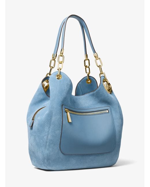 MICHAEL Michael Kors Blue Mk Lillie Large Suede Shoulder Bag