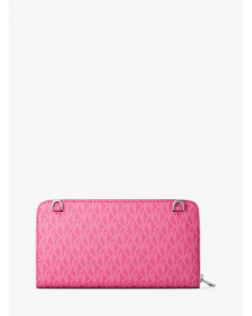 Michael Kors Pink Jet Set Large Signature Logo Continental Crossbody Bag