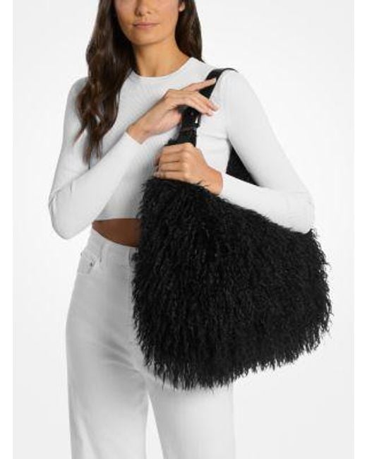 MICHAEL Michael Kors Black Mk Nolita Large Faux Shearling Shoulder Bag