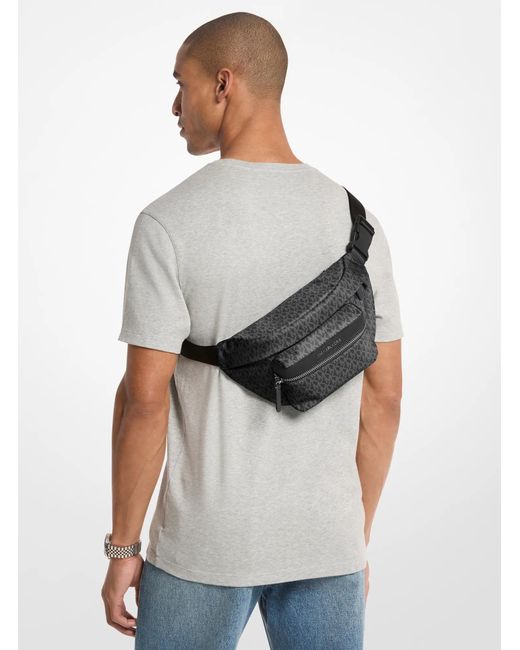Michael Kors Black Mk Signature Logo Print Woven Belt Bag for men