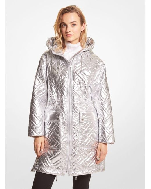 Faux Fur Trim Quilted Chaqueta Michael Kors Puffer Metallic Ciré