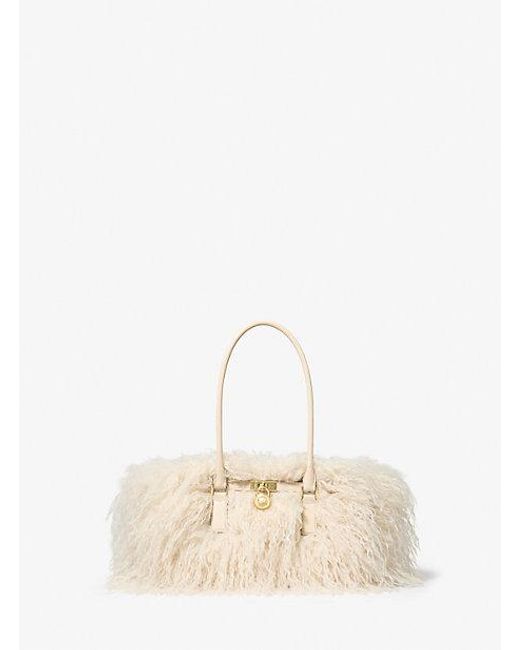 Michael Kors Natural Mk Hamilton Moderne Small Faux Shearling Satchel