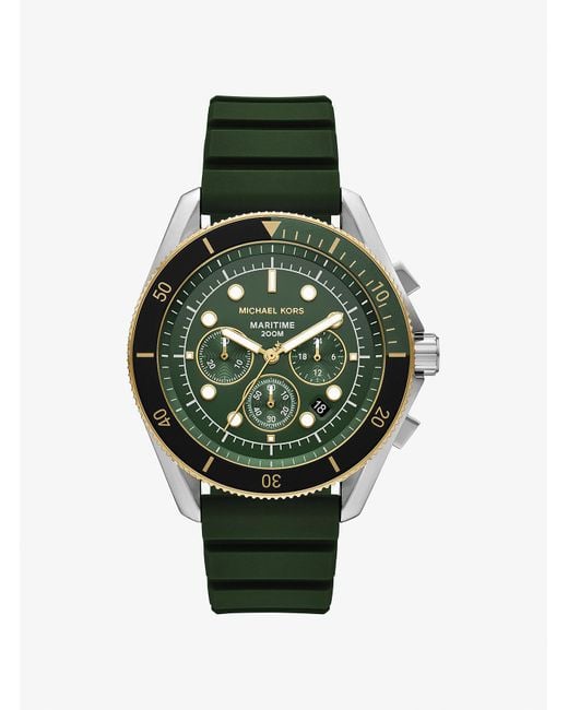 Michael Kors Mk Oversized Maritime Two-Tone And Silicone Watch in Green ...