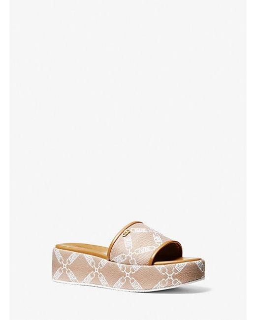 Michael Kors Natural Mk Ember Empire Logo Jacquard Platform Sandal