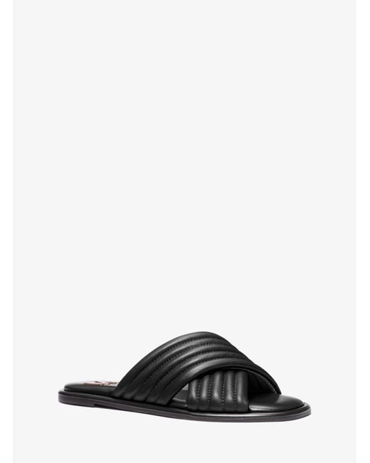 Michael Kors Black Portia Quilted Leather Slide Sandal