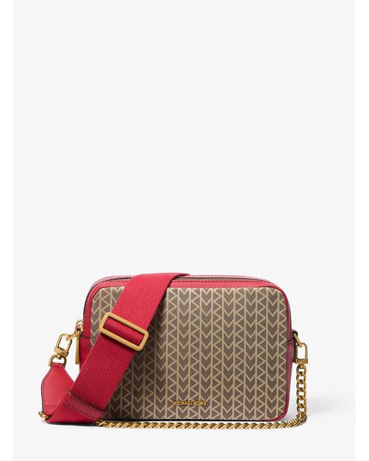 MICHAEL Michael Kors Red Bryant Medium Mk2000 Logo Jacquard Camera Crossbody Bag