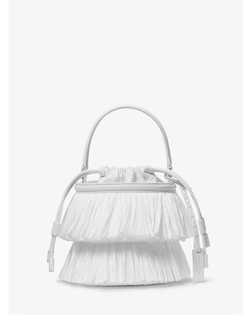 Michael Kors White Ischia Mini Leather And Fringe Bucket Bag