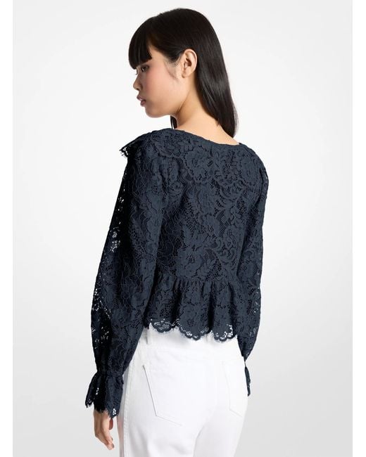 MICHAEL Michael Kors Blue Mk Corded Floral Lace Blouse