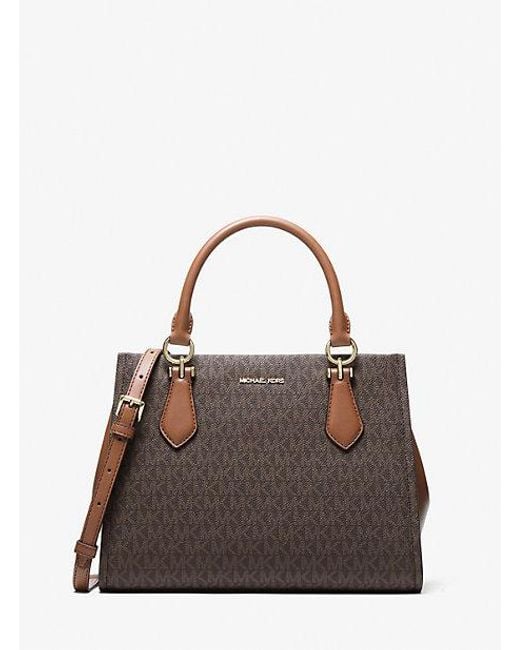 Michael Kors Brown Marilyn Medium Signature Logo Convertible Satchel