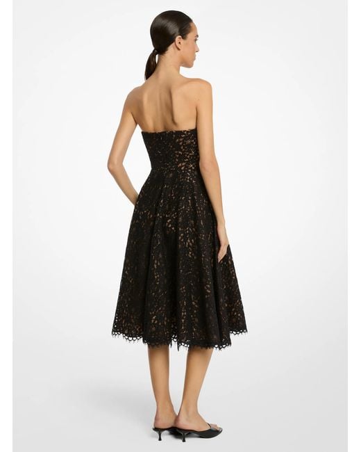Michael Kors Black Mk Corded Floral Lace Bustier Dress