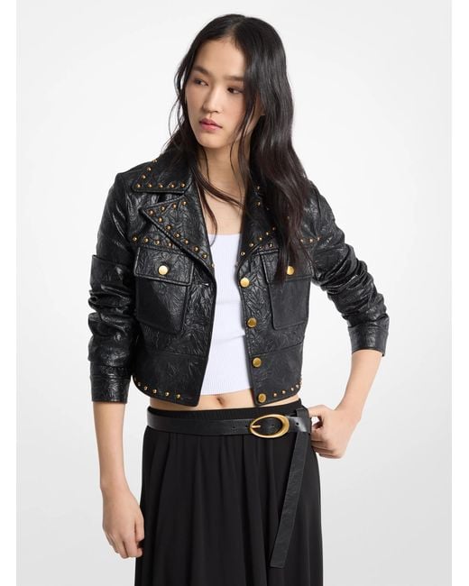 Michael Kors Black Crinkled Studded Jacket