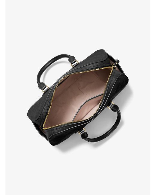 MICHAEL Michael Kors Black Mk Jet Set Travel Medium Logo Embossed Leather Duffel Crossbody Bag