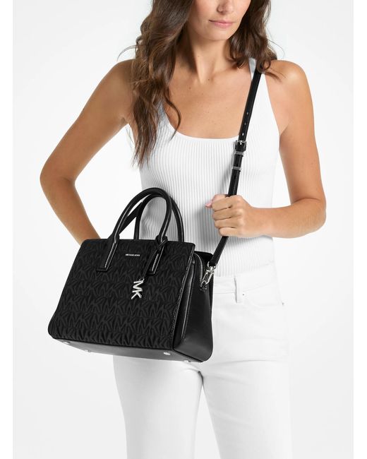 MICHAEL Michael Kors Black Mk Laila Medium Logo Embossed Satchel