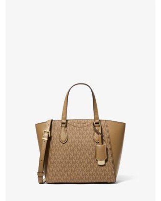 Michael Kors Natural Taryn Small Signature Logo And Leather Convertible Crossbody Bag