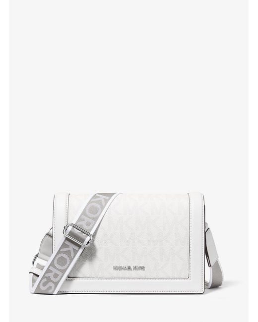 Michael Kors Outlet White Mk Jet Set Large Signature Logo Crossbody Bag