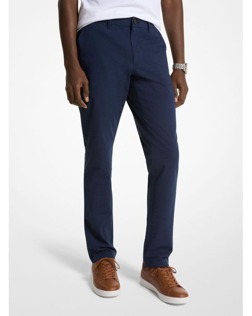 Michael Kors Blue Mk Slim-Fit Seersucker Chino Trousers for men