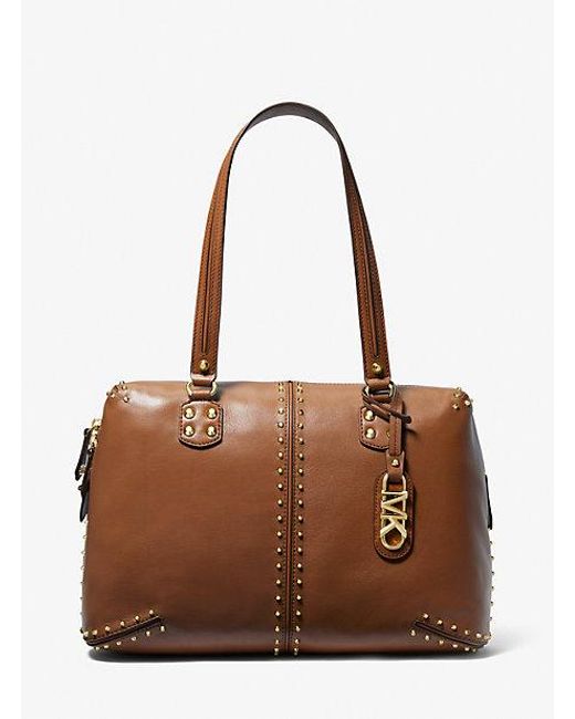 Michael Kors Brown Astor Large Studded Leather Tote Bag