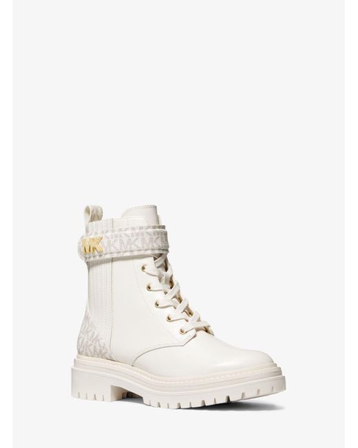 Michael Kors Natural Stark Logo And Leather Combat Boot