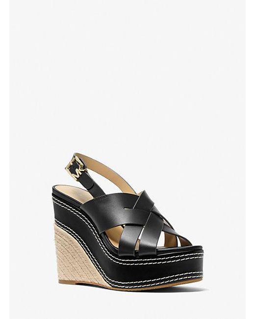 MICHAEL Michael Kors Black Mk Nora Leather Wedge Sandal