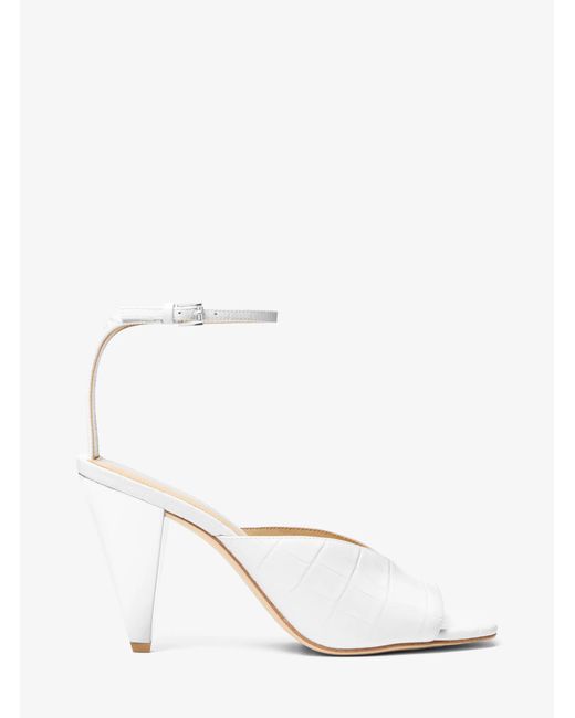 MICHAEL Michael Kors White Mk Electra Crocodile Embossed Leather Sandal