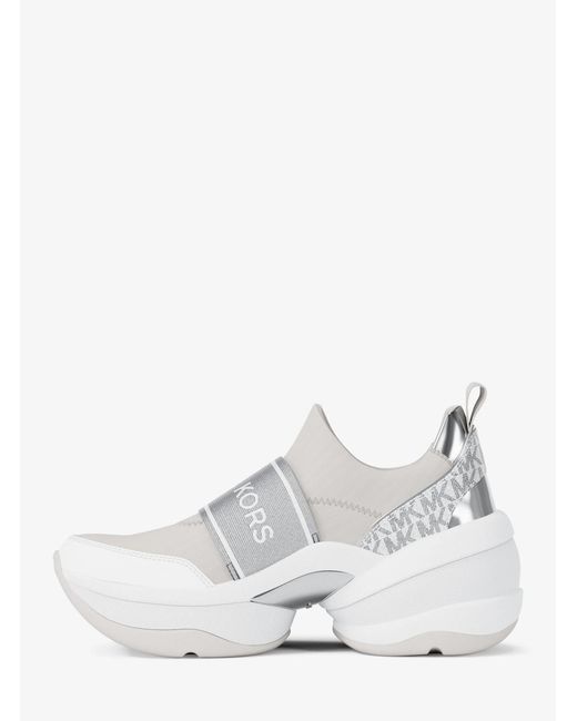 Michael Kors Outlet White Mk Olympia Metallic Scuba Trainer