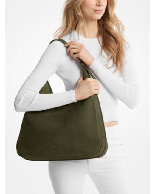 Michael Kors Green Mk Nolita Large Nubuck Hobo Shoulder Bag