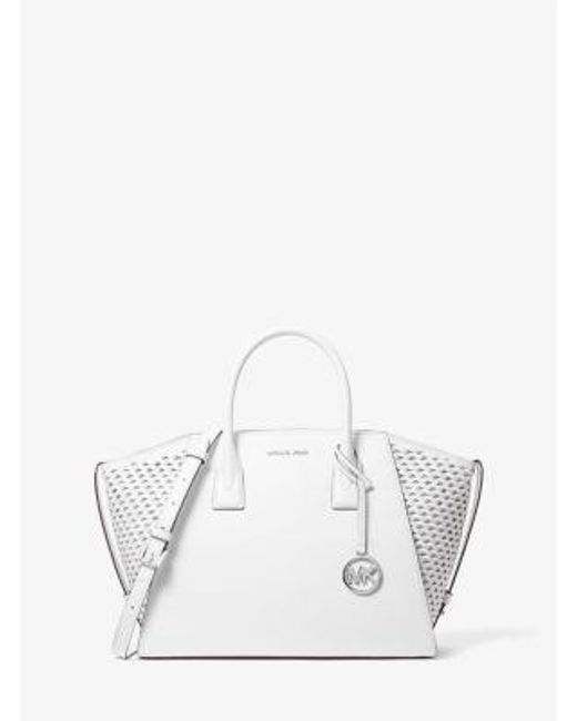 Michael Kors White Avril Large Woven Satchel