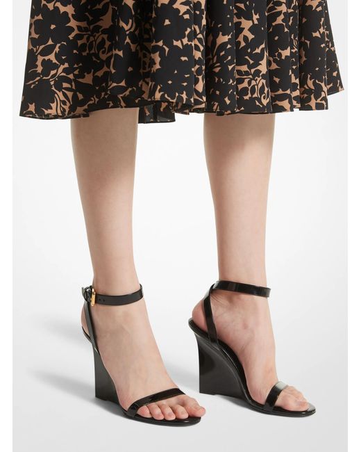 Michael Kors White Mk Claudia Patent Leather Wedge Sandal