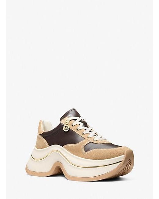 Michael Kors White Mk Arla Leather And Suede Trainer