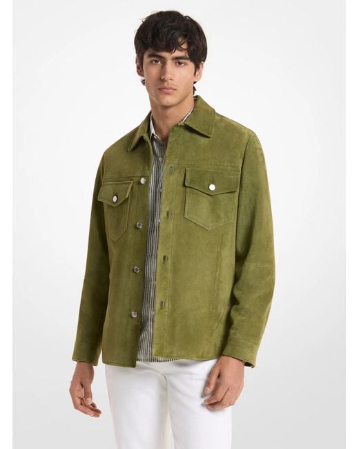 Michael Kors Green Mk Suede Shirt Jacket for men
