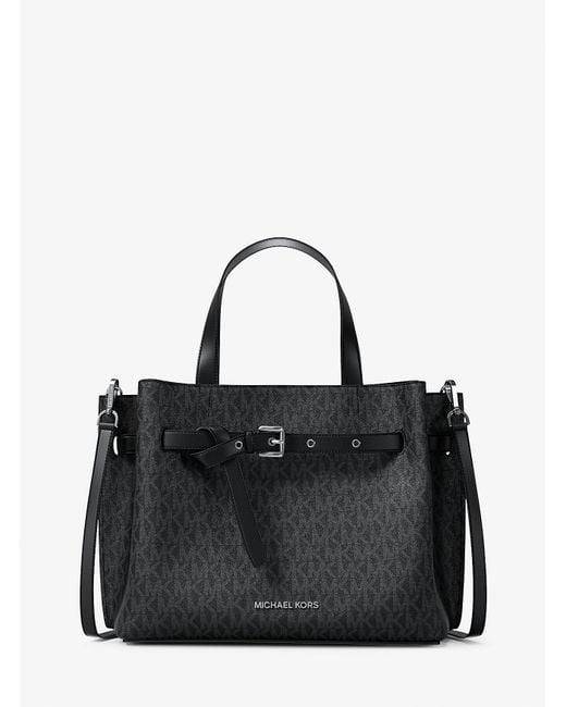 MICHAEL Michael Kors Black Mk Emilia Medium Signature Logo Satchel