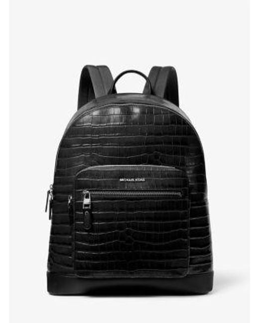 Michael Kors Black Hudson Crocodile Embossed Leather Commuter Backpack for men