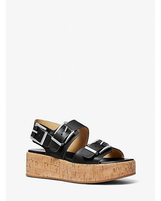 MICHAEL Michael Kors Black Mk Colby Leather Flatform Sandal