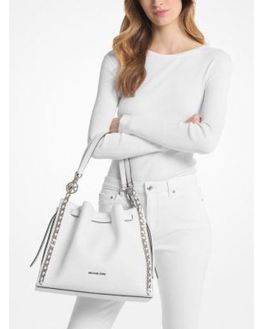 Michael Kors White Mina Large Chain Shoulder Bag