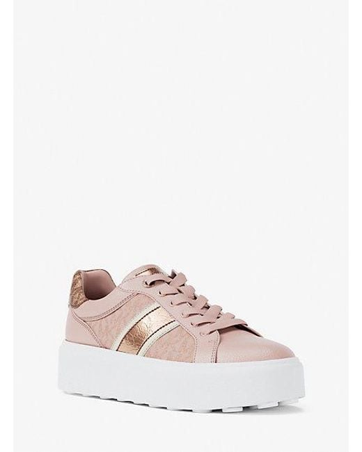 Michael Kors Pink Romey Signature Logo Stripe Platform Sneaker