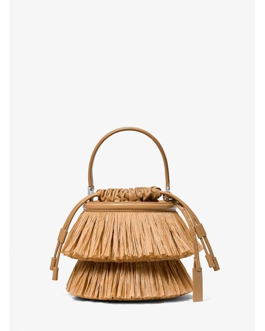 Michael Kors Natural Ischia Mini Leather And Fringe Bucket Bag