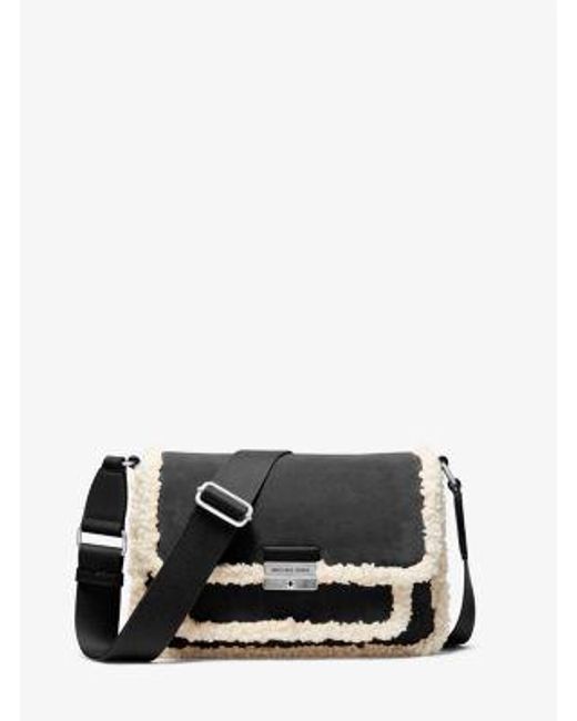 Michael Kors Black Bradshaw Medium Suede And Faux Shearling Messenger Bag