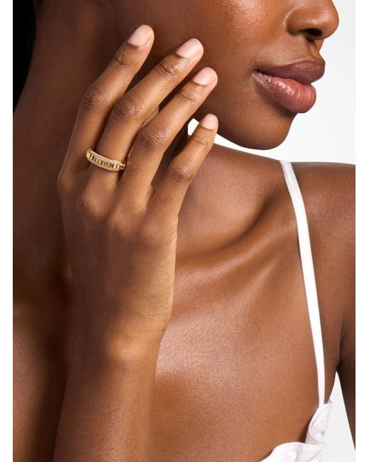 Michael Kors White Pavé-Tone Brass Ring
