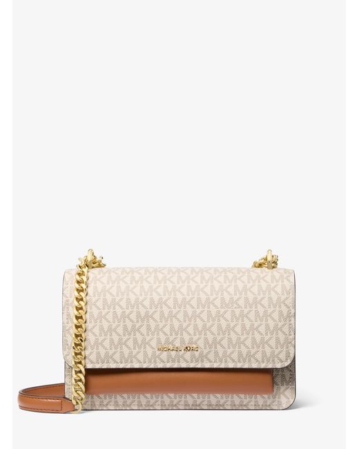 MICHAEL Michael Kors White Mk Claire Large Signature Logo Shoulder Bag