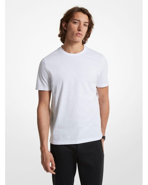 Michael Kors White Mk Signature Logo Print Cotton T-Shirt for men