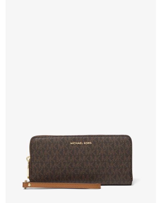 Michael Kors Canvas Large Logo Continental Wallet in Brown Lyst