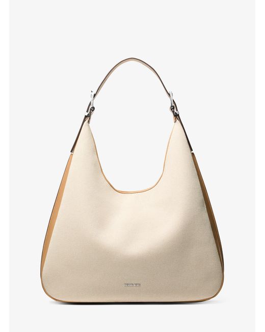 MICHAEL Michael Kors Natural Mk Nolita Large Two-Tone Canvas Hobo Shoulder Bag