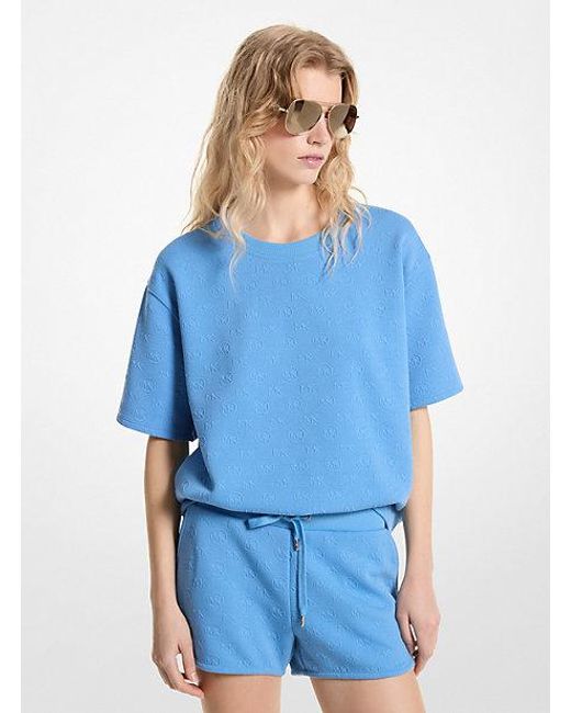 Michael Kors Blue Logo Jacquard Knit Short-sleeve Sweatshirt